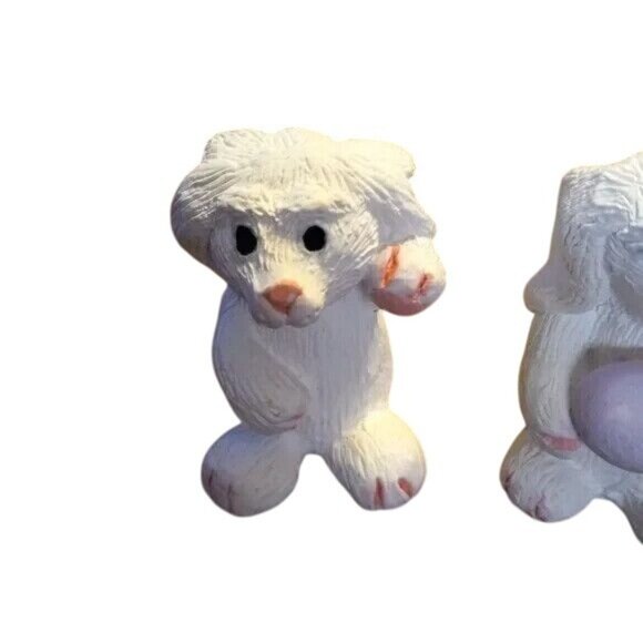 Easter Rabbit Set Of 4 White Resin Bunny Figurines Pink Green Accents Miniature - Picture 4 of 11